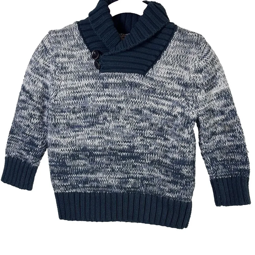 Genuine Kids  By OshKosh Knit Sweater Green&White ribbed shawl collar Cottage